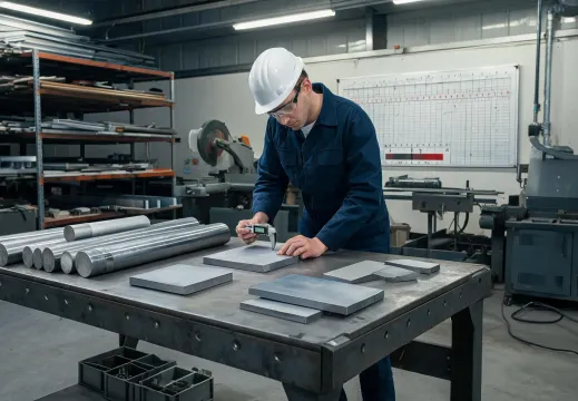 Processing coordinator checking cut metal blanks