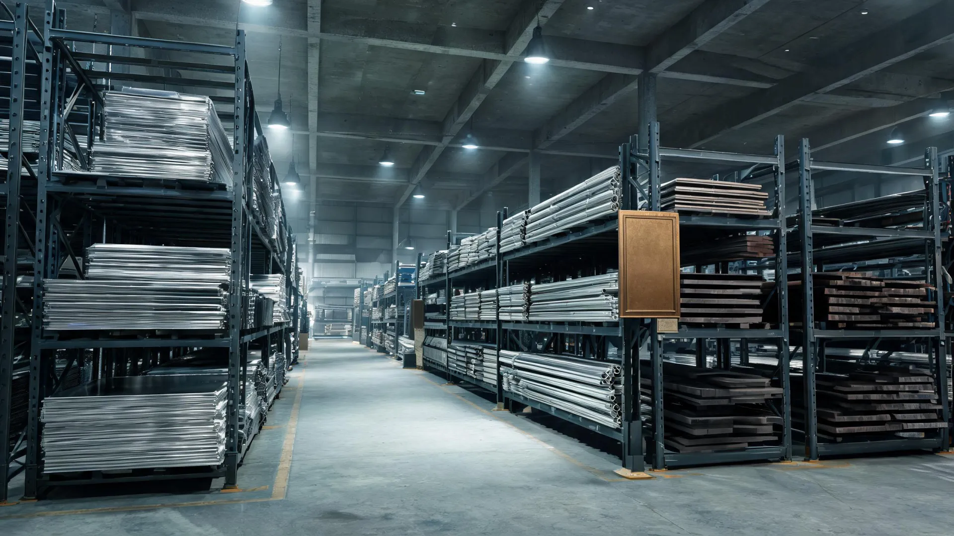 Organized metal service center warehouse with stainless sheet, carbon plate and aluminum stock